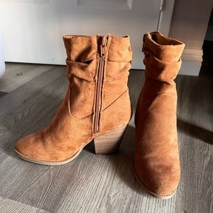 Tan suede ankle booties